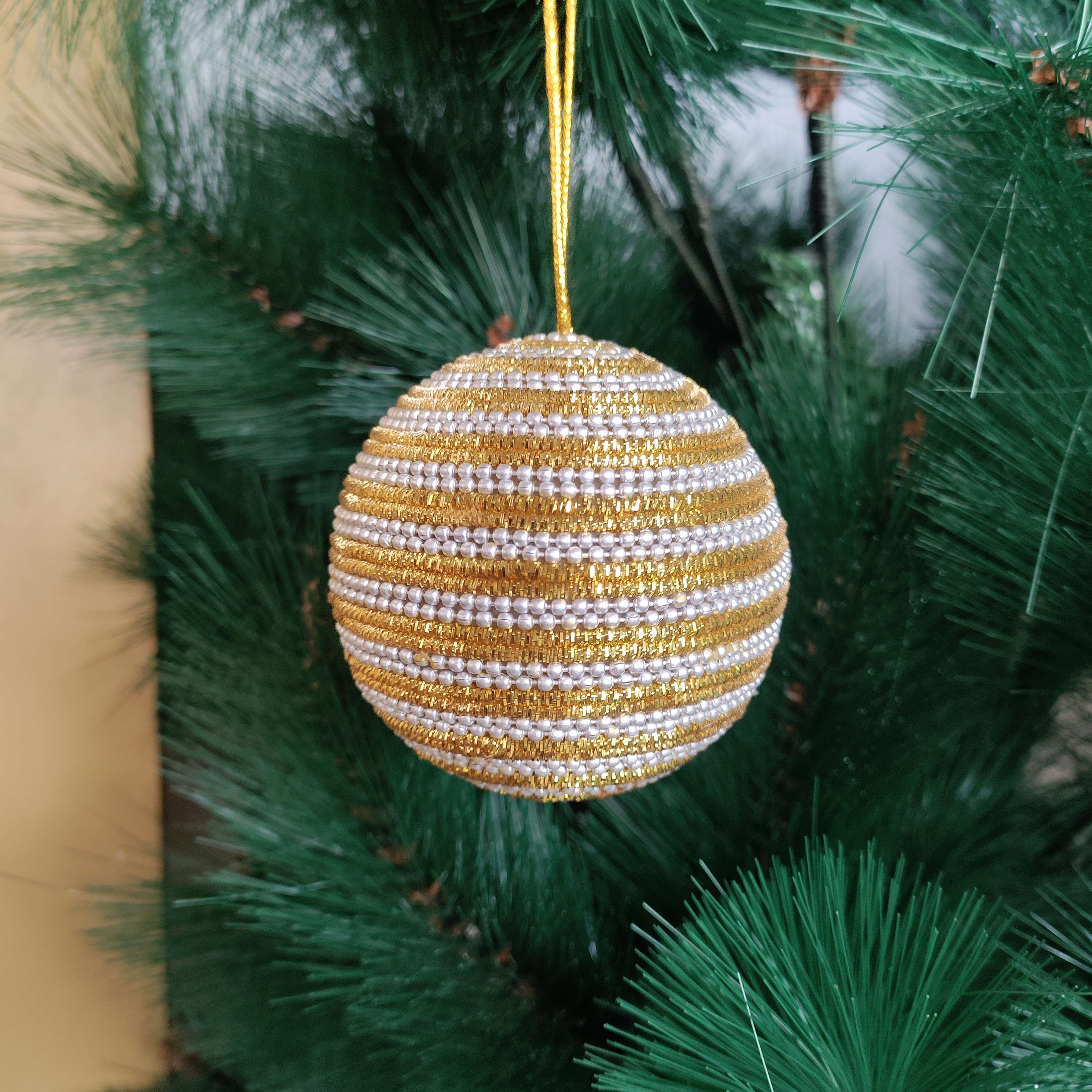 Elegant Gold & White Beaded Christmas Ornament