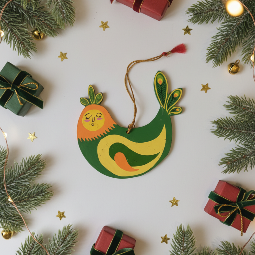 Hand-Painted Folk Art Bird Ornament