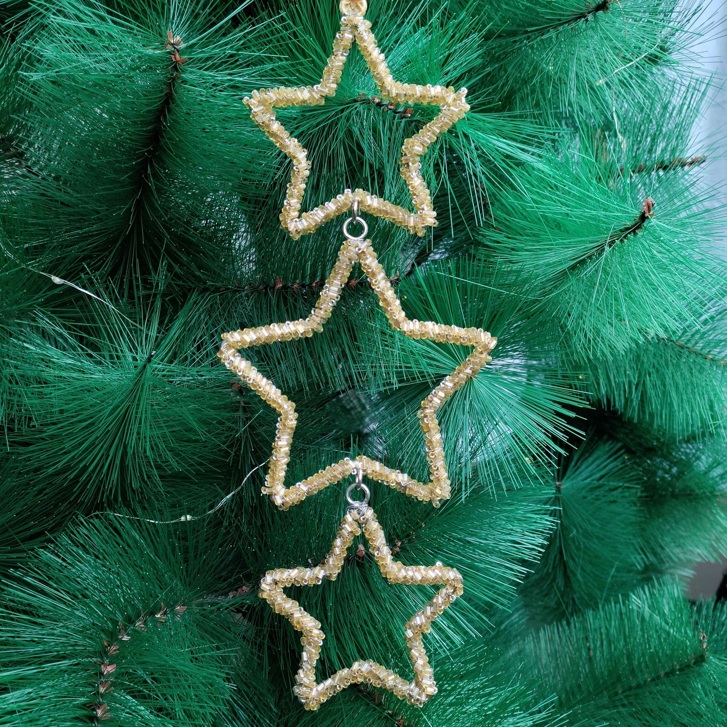 Golden Star Beaded Christmas Ornament