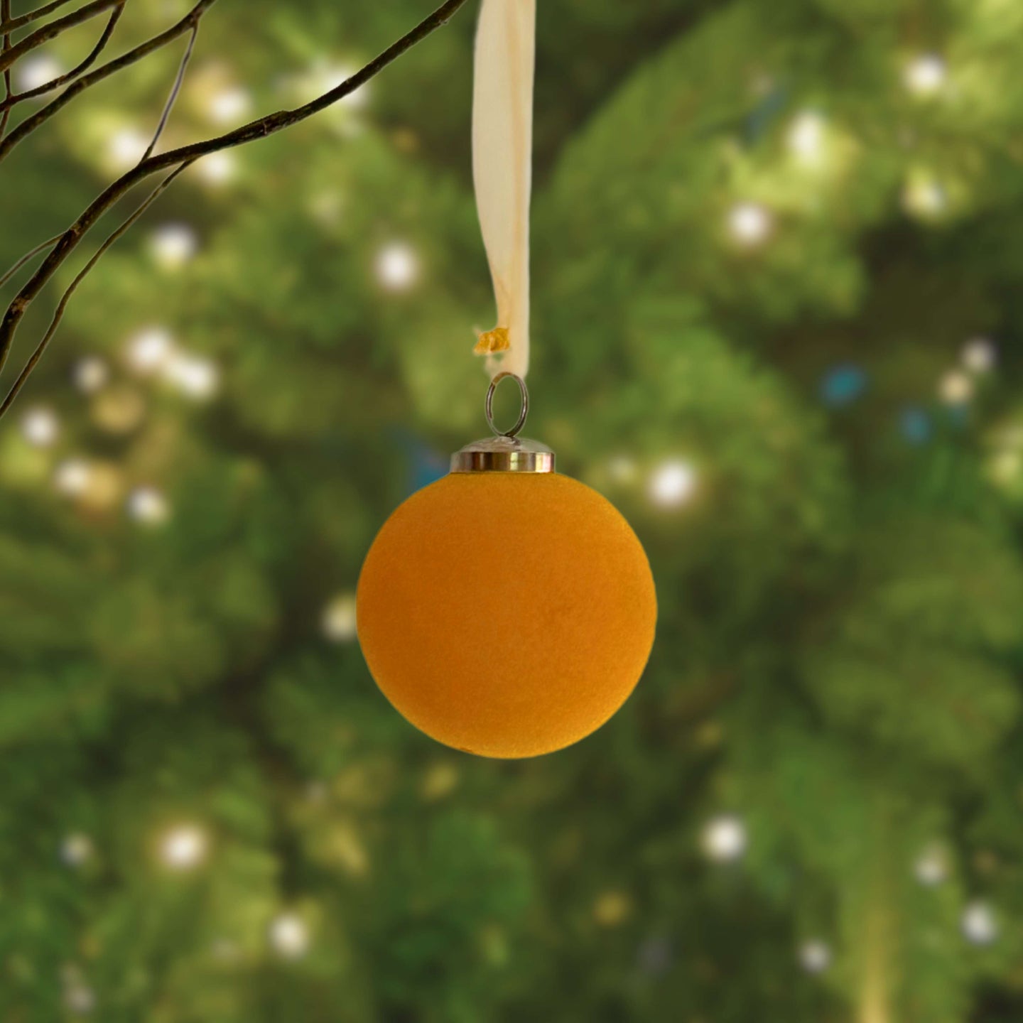 Golden Yellow Radiance: Velvet Ball Christmas Ornament