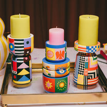 Load image into Gallery viewer, Artistic Ensemble Color Story: Handpainted Candle Stand set of 3
