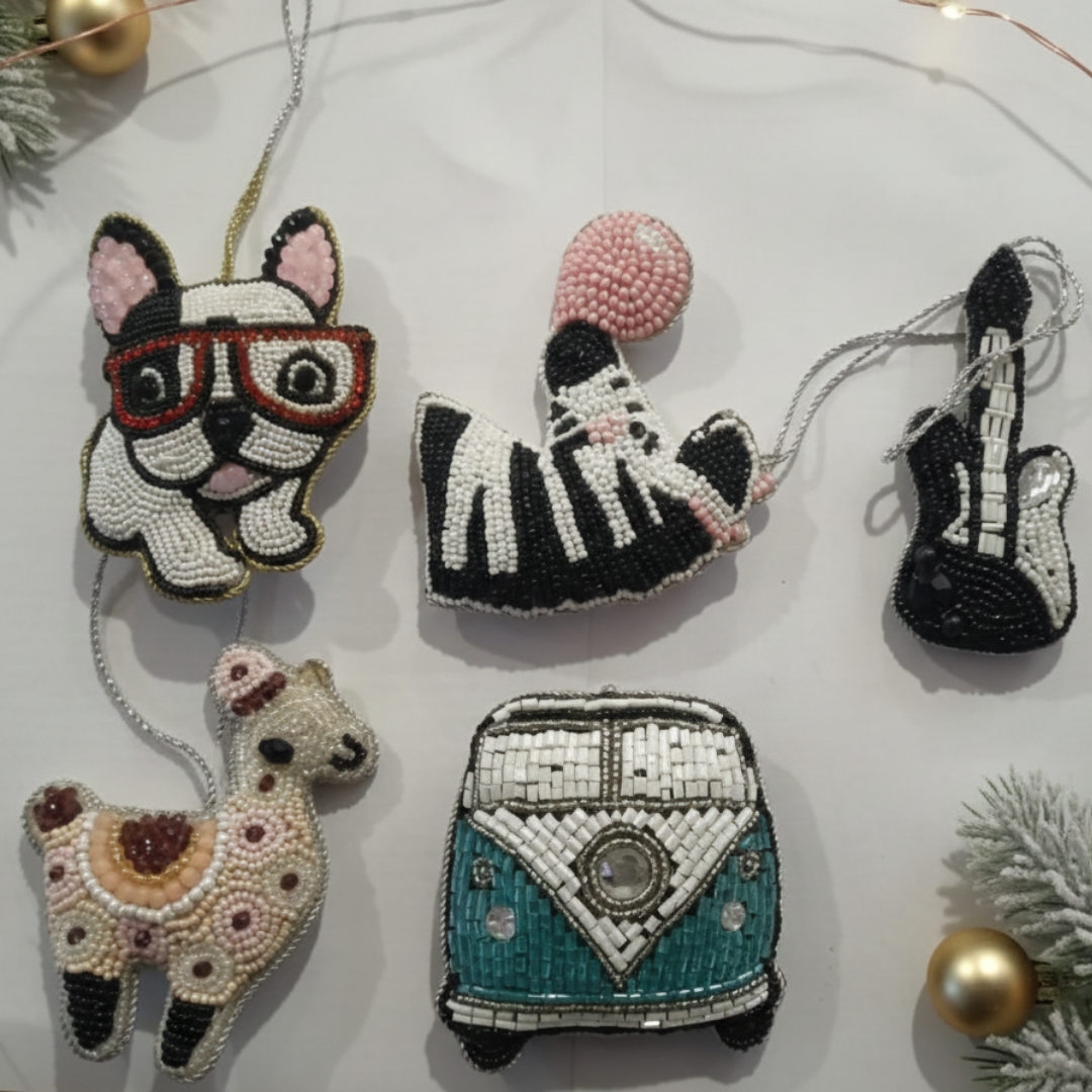 Set of 5 Eclectic Charm Beaded Ornaments