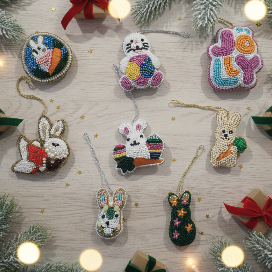 Set of 8 Joyful Easter & Spring Beaded Ornaments