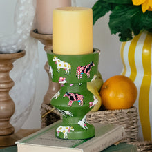 Load image into Gallery viewer, Pastoral Cow Motif: Hand-Painted Candle Stand
