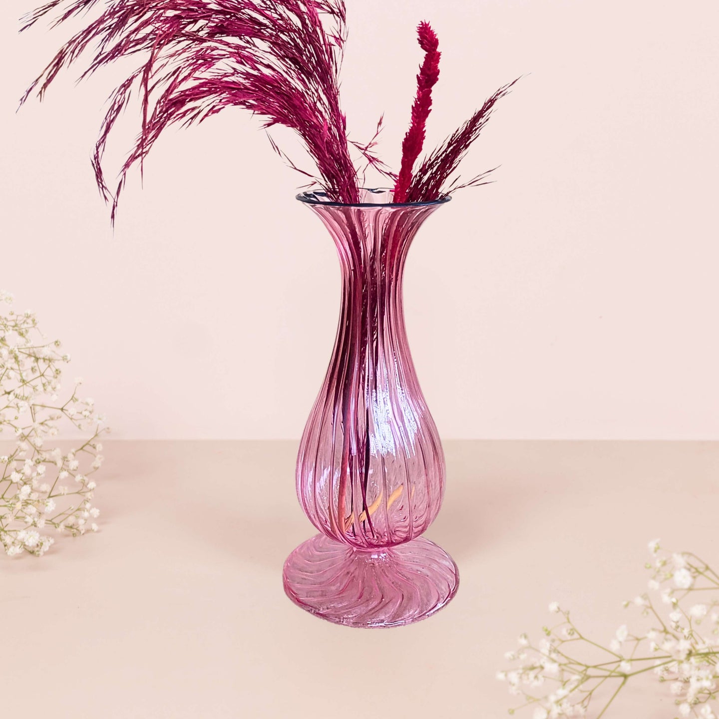 Twirlina Blush Pink Glass Flower vase