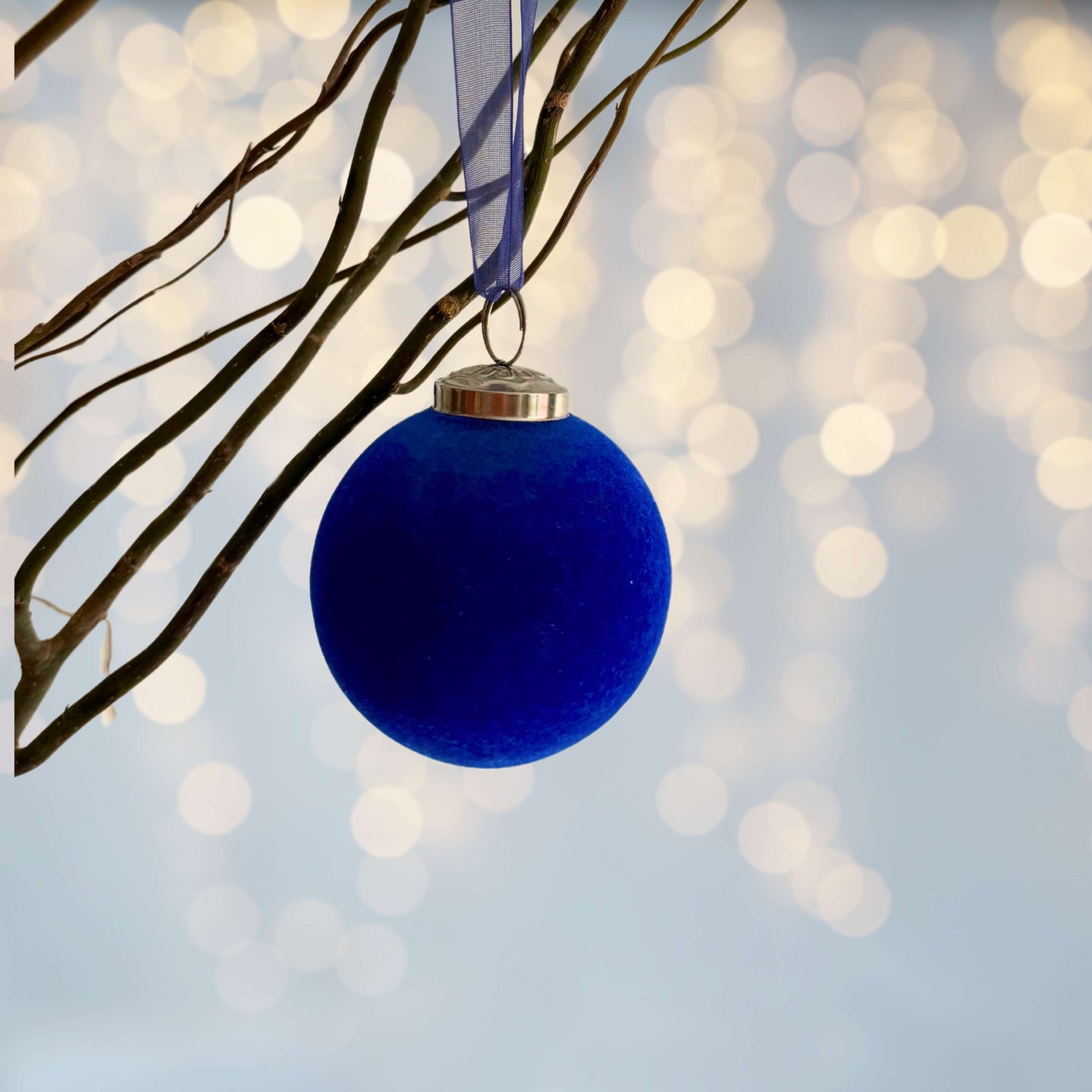 Sapphire Glow: Velvet Ball Christmas Ornament