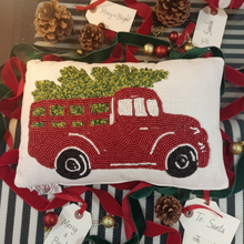 Load image into Gallery viewer, Vintage Christmas Truck Beaded Accent Pillow
