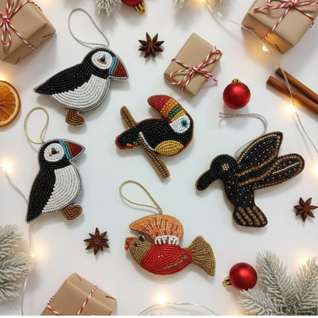 Hand-Beaded Wildlife Ornament Collection Set of 5