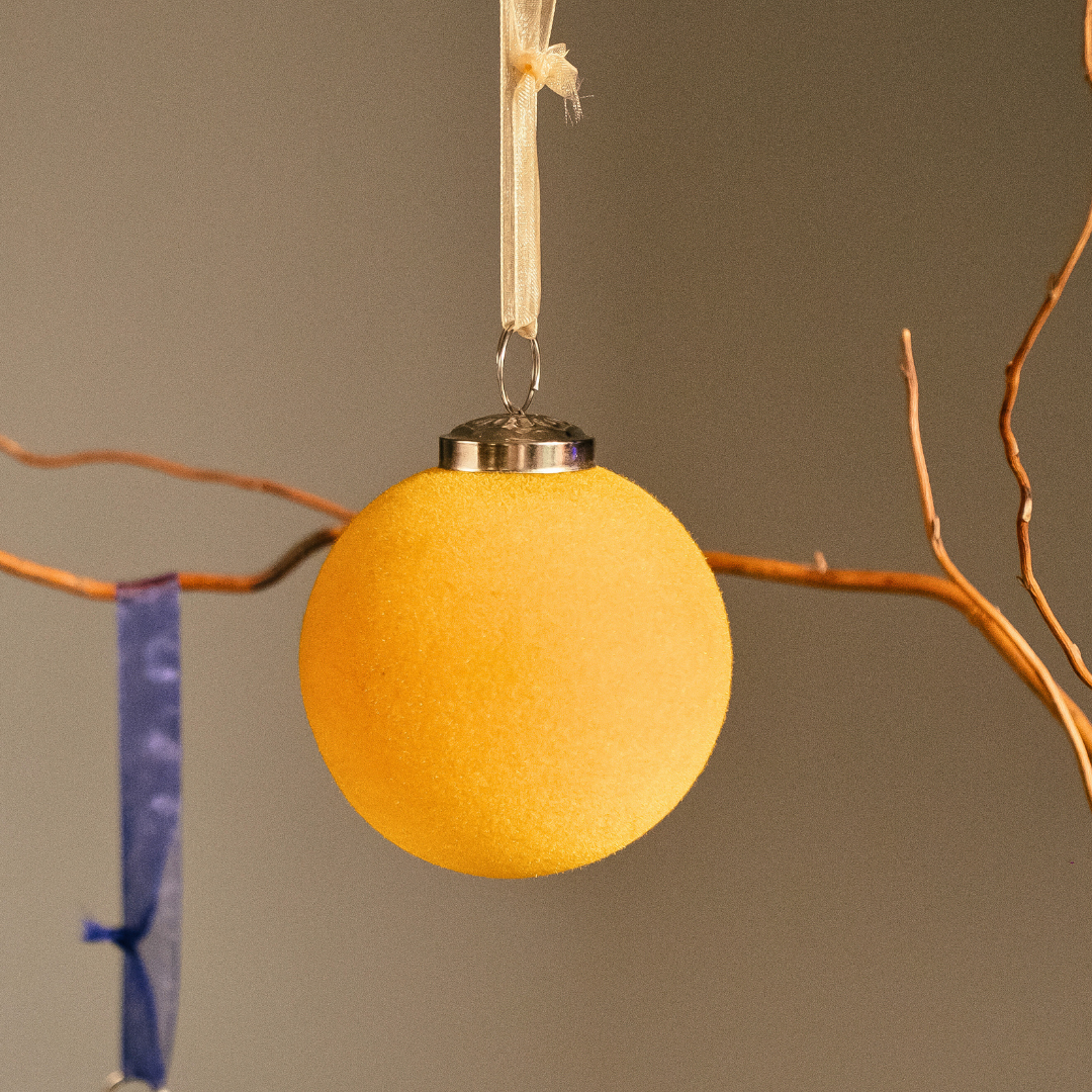 Golden Yellow Radiance: Velvet Ball Christmas Ornament