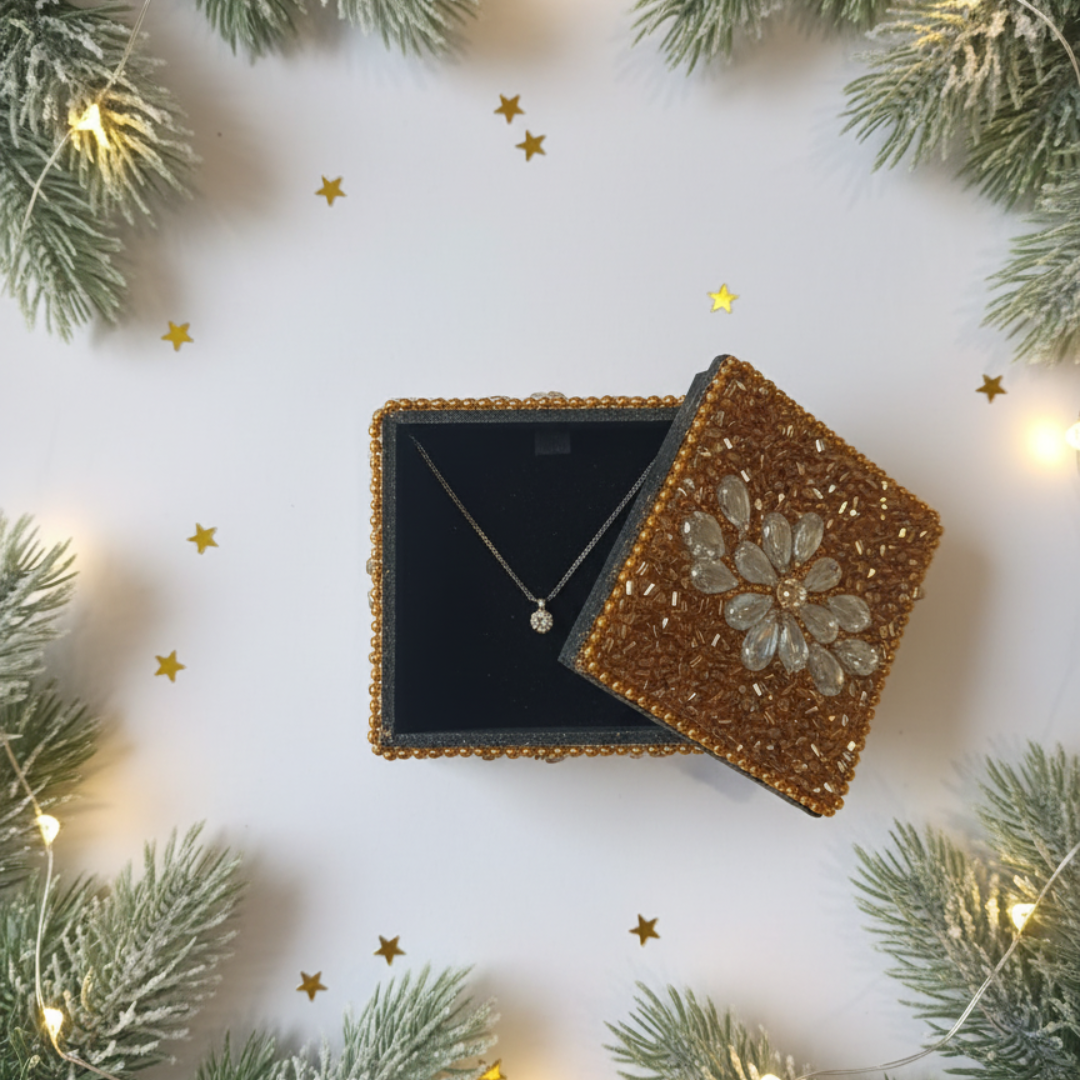 Opulent Golden Beaded Rectangular Box