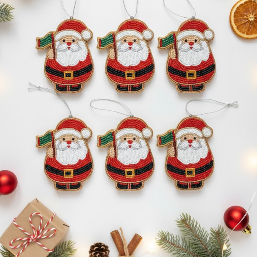Classic Santa Beaded Ornament Set of 5