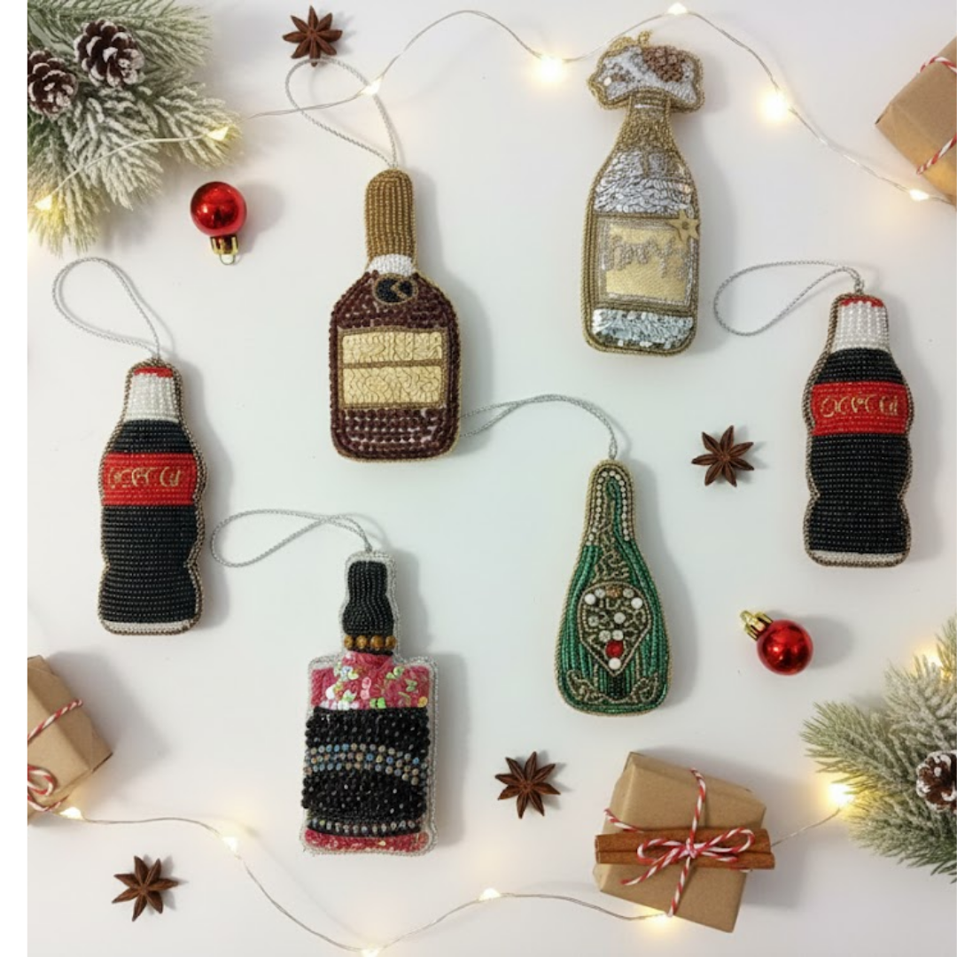 Cheers to the Holidays Beaded Bottle Ornament Collection Set of 6
