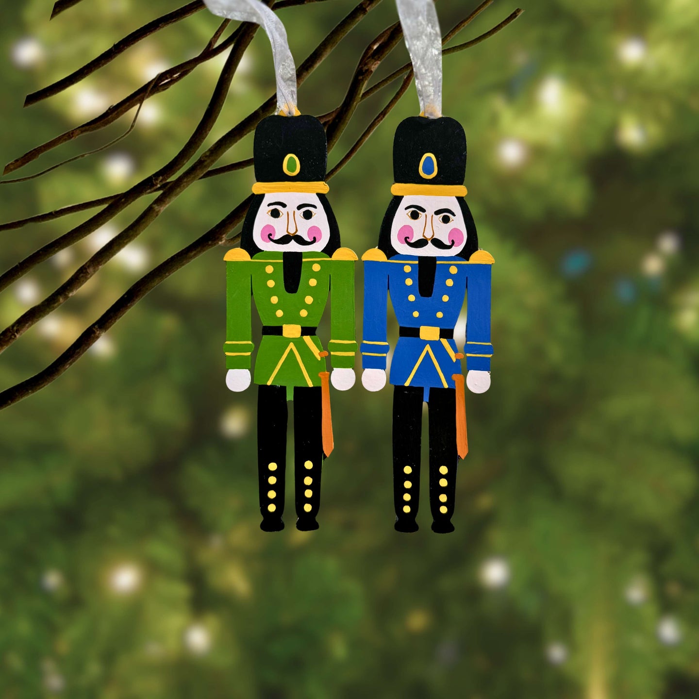 Hand-Painted Nutcracker Charm: Set of 2 Christmas Tree Hangings