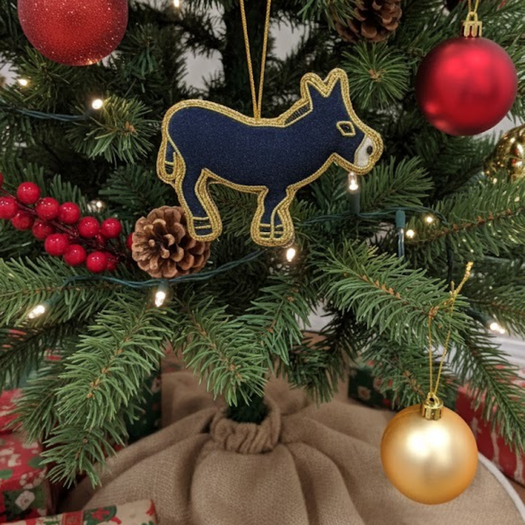 Vintage-Inspired gray Velvet Donkey Ornament