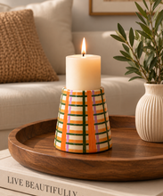 Load image into Gallery viewer, The Citrus-Plaid Pillar Candle Holder

