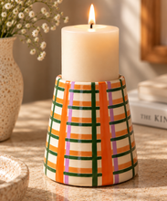 Load image into Gallery viewer, The Citrus-Plaid Pillar Candle Holder
