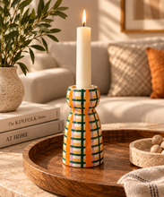 Load image into Gallery viewer, The Citrus-Plaid Taper Candle Holder
