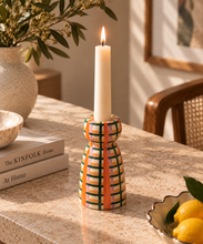 Load image into Gallery viewer, The Citrus-Plaid Taper Candle Holder
