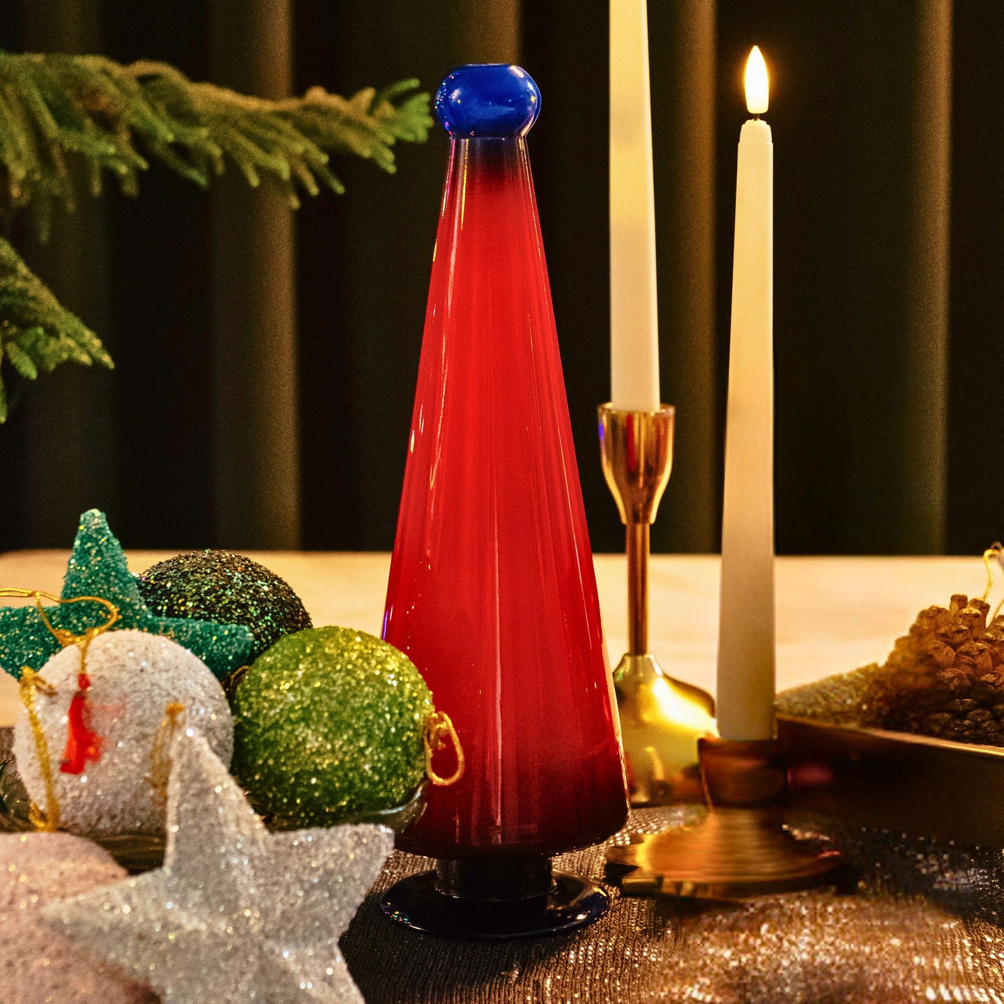 Scarlet Pine: Handcrafted Red Glass Christmas Tree