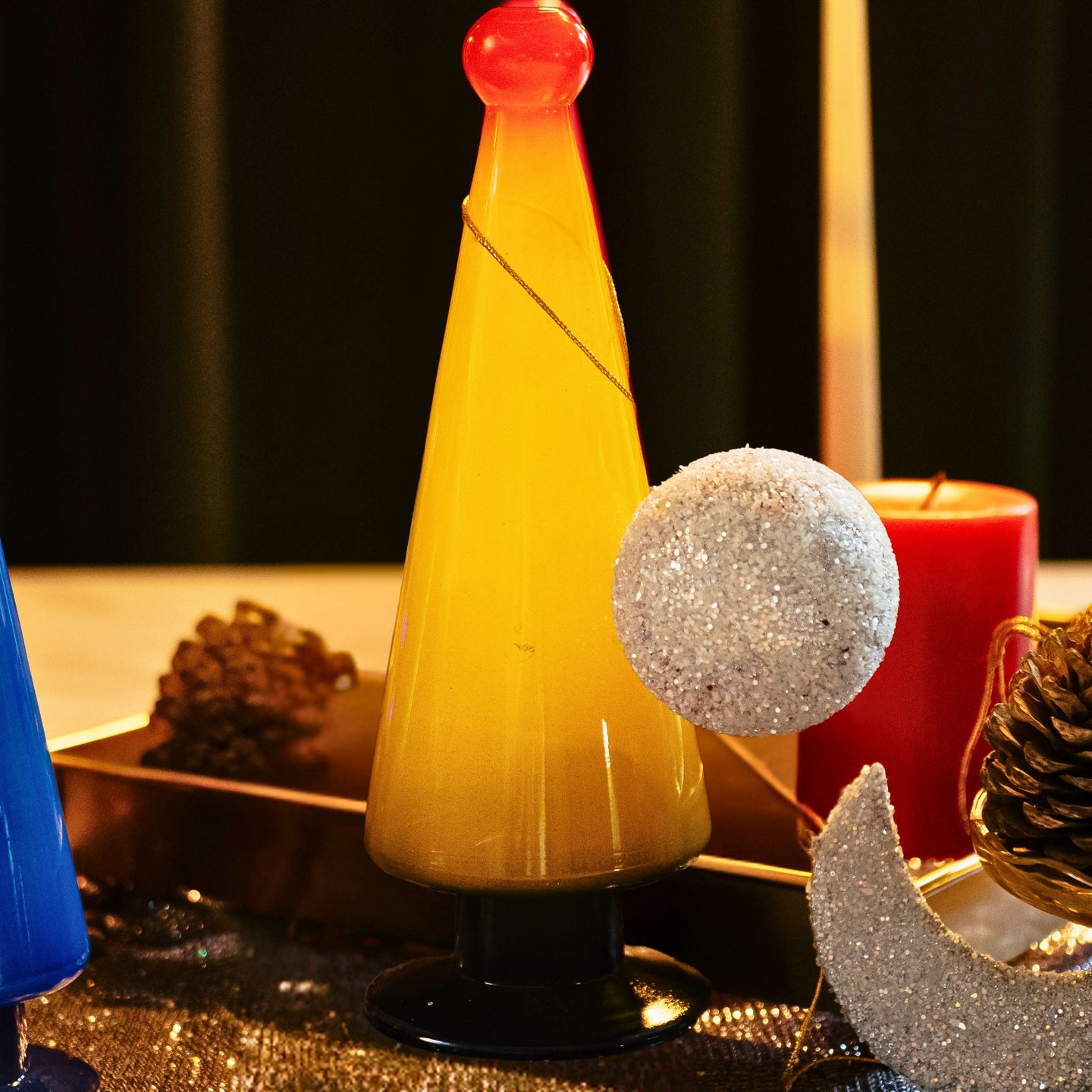Golden Glow: Handcrafted Yellow Glass Christmas Tree