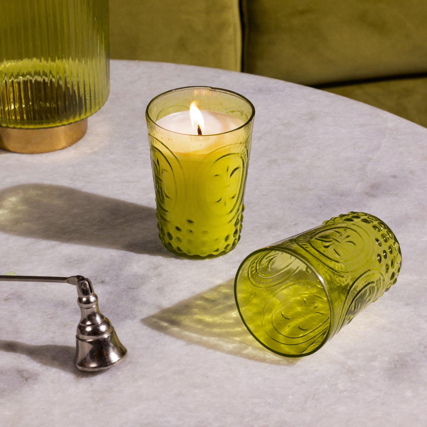 green glass votive candle