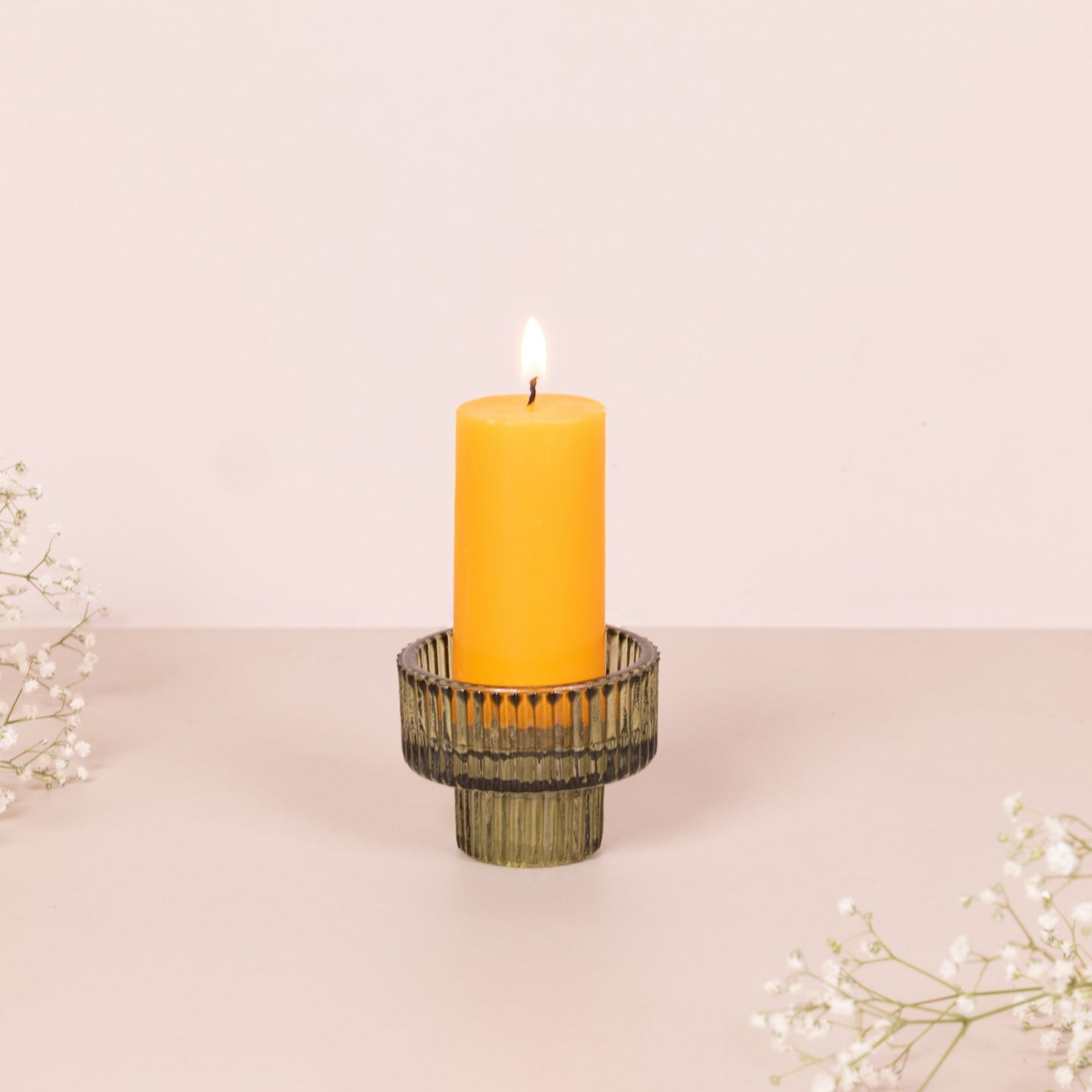Glass Candleholder in Olive Green