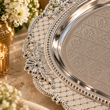 Load image into Gallery viewer, Ornate Silver Filigree Serving Tray
