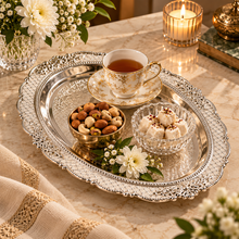Load image into Gallery viewer, Ornate Silver Filigree Serving Tray

