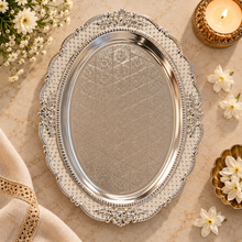 Load image into Gallery viewer, Ornate Silver Filigree Serving Tray

