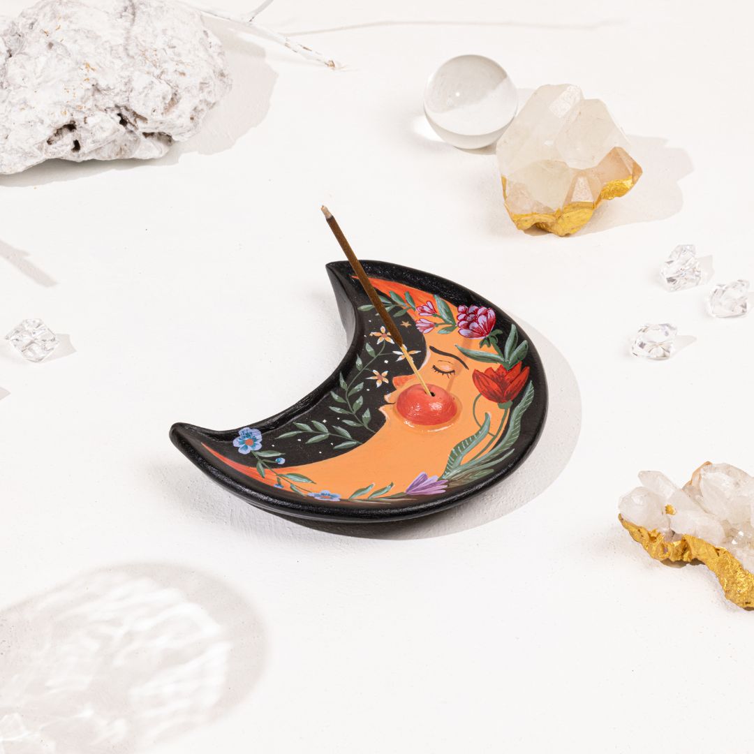 Half Moon Hand painted Incense Holder