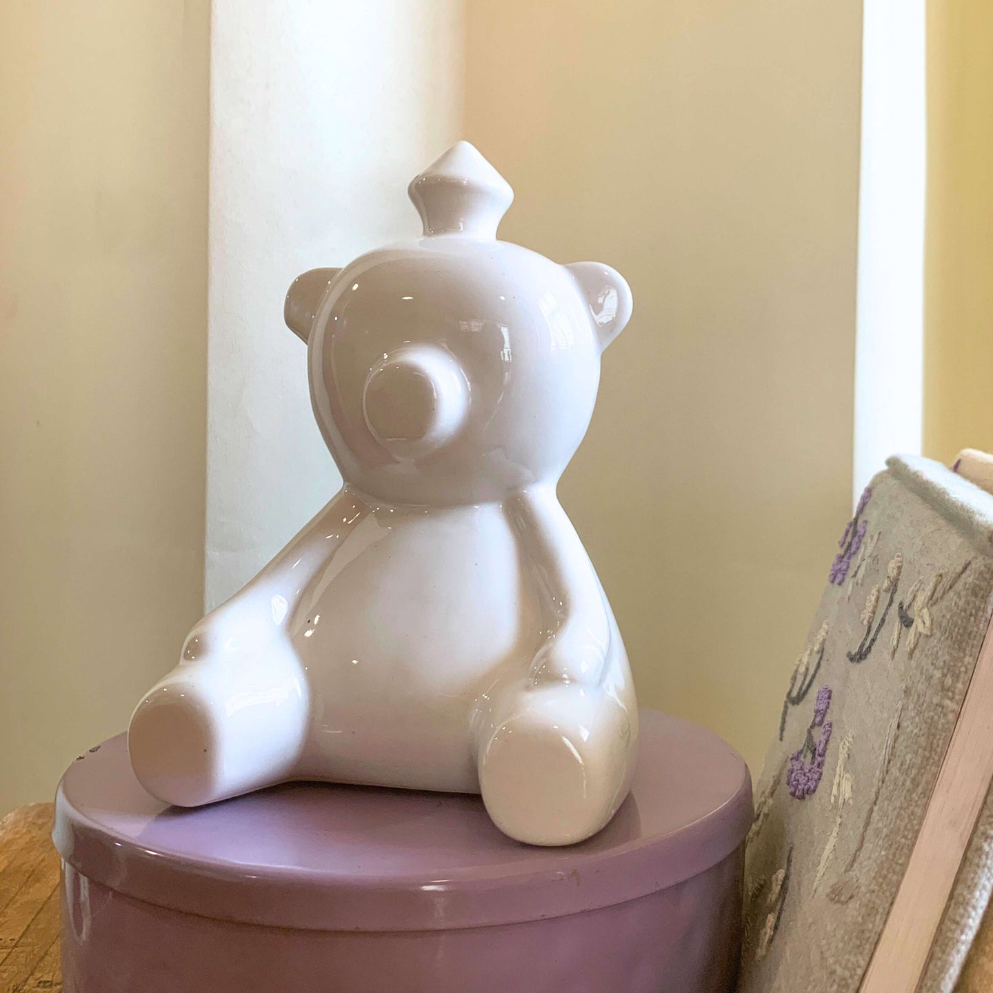 Little Mr. Glossy: Decorative White Ceramic Teddy