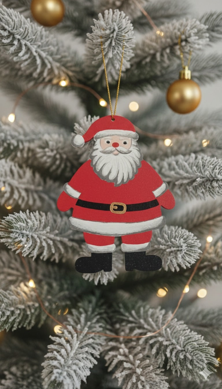 Classic Painted Wooden Santa Ornament