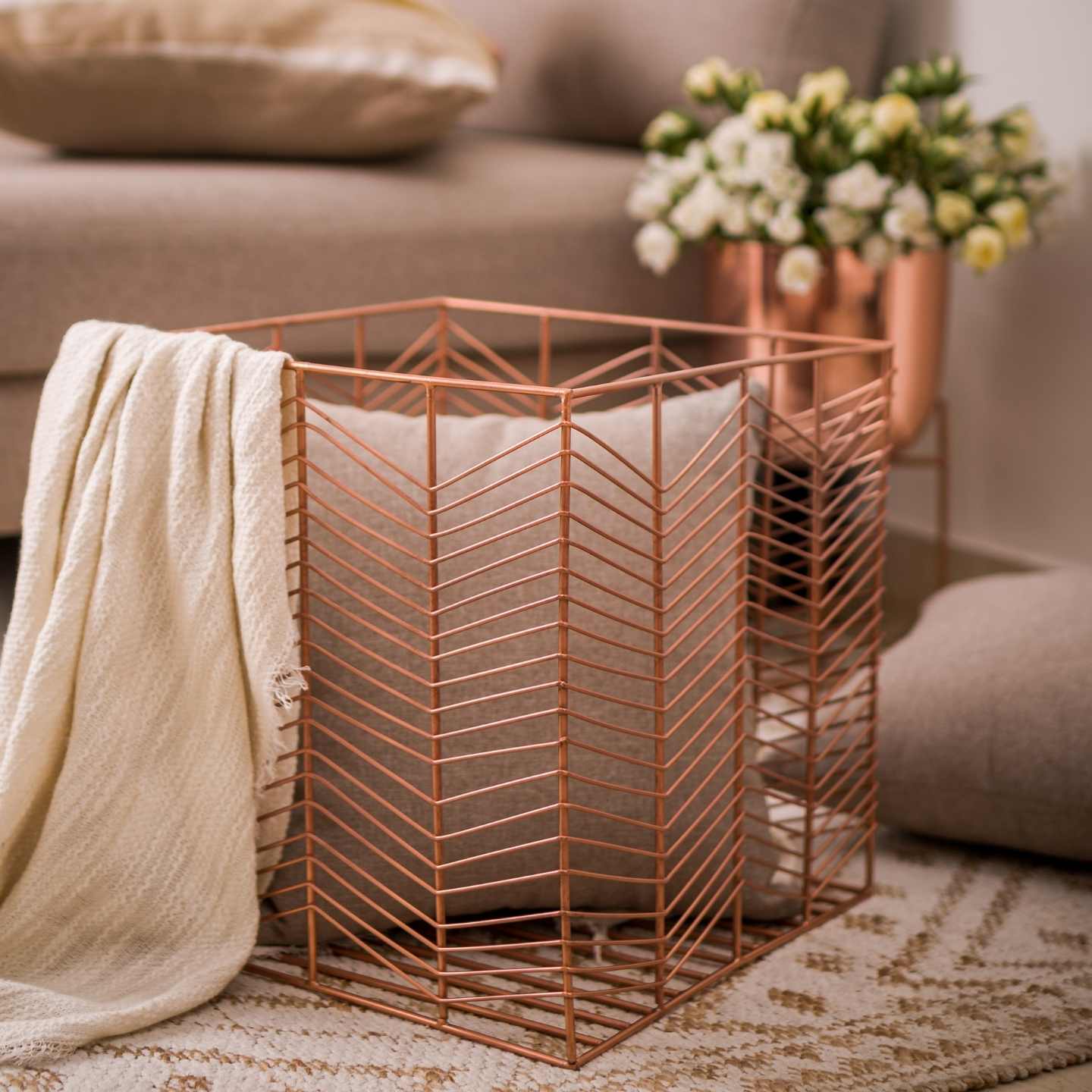 Rose Gold Geometric Wire Basket