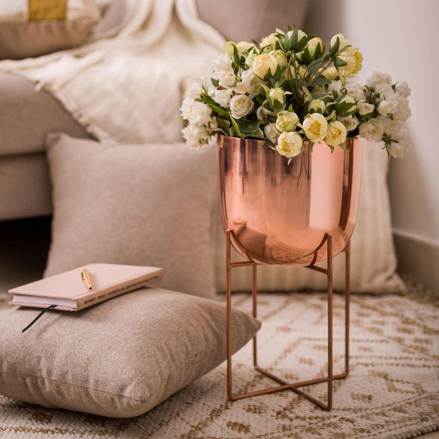 Rose Gold Metal Planter With Stand