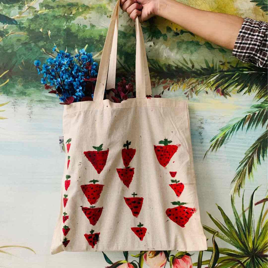 A Red garden- Hand-painted Tote bag