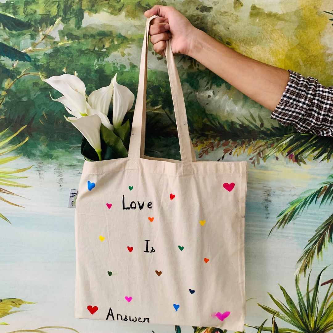 Love is the answer- Hand-painted Tote bag