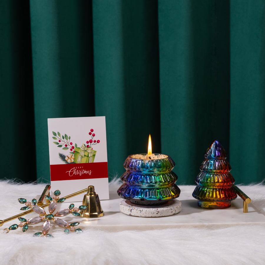 Rainbow Glass Christmas Tree and Christmas Scent Soy Wax Candle